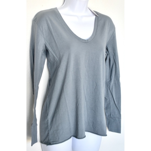 JAMES PERSE WOMEN NWT V-NECK DROP SHOULDER L/S COTTON ARSENIC TOP. SIZE 1 (S) - Picture 4 of 11